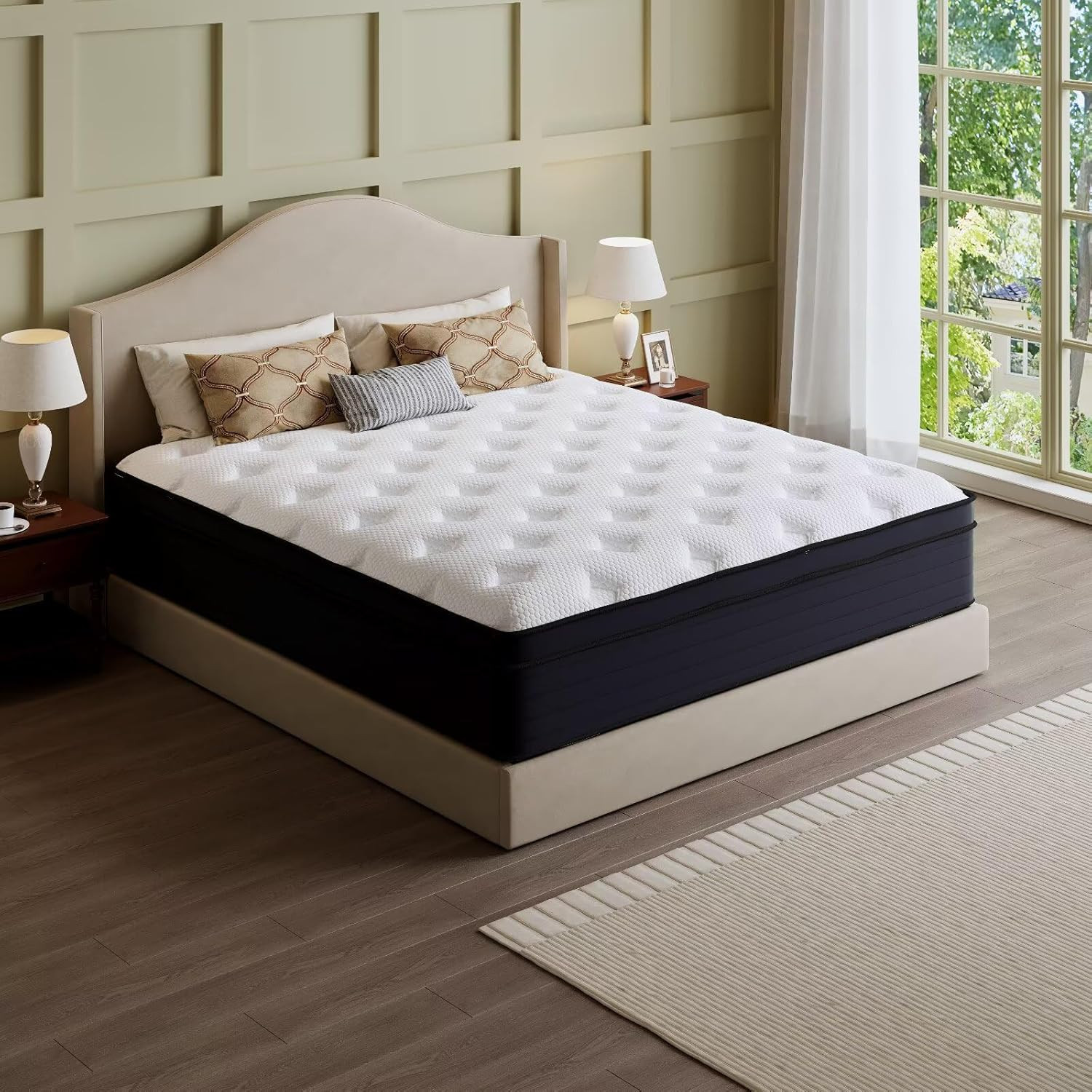 Full Size Mattress, 14 Inch Hybrid Bed in a Box, Green Tea & Cooling Gel Memory