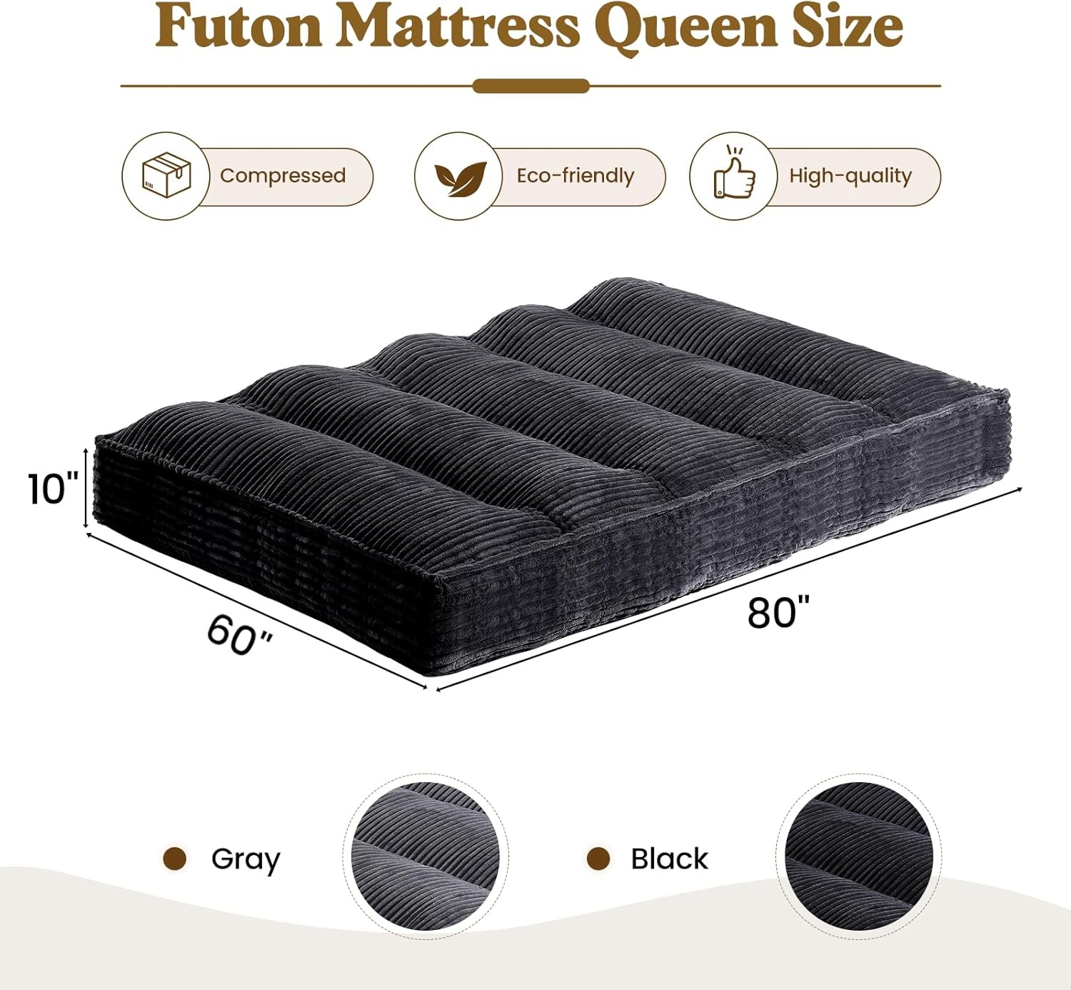 10″ Futon Mattr Queen Size, Ultra Thi Futons Sofa Couch Bed Sleeper