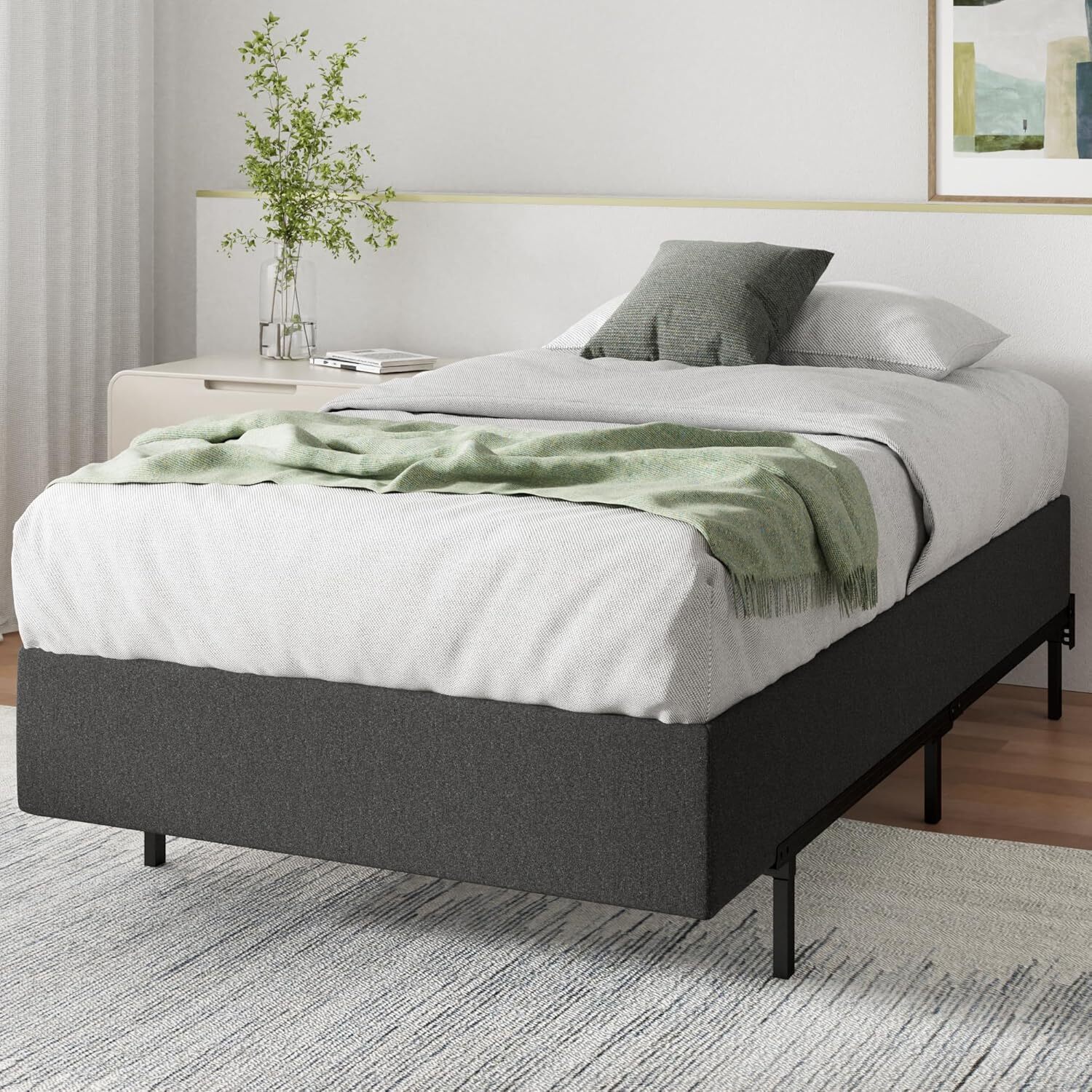 9 Inch Wonderbox Smart Box Spring Twin Mattress Foundation Quick Assembly Grey