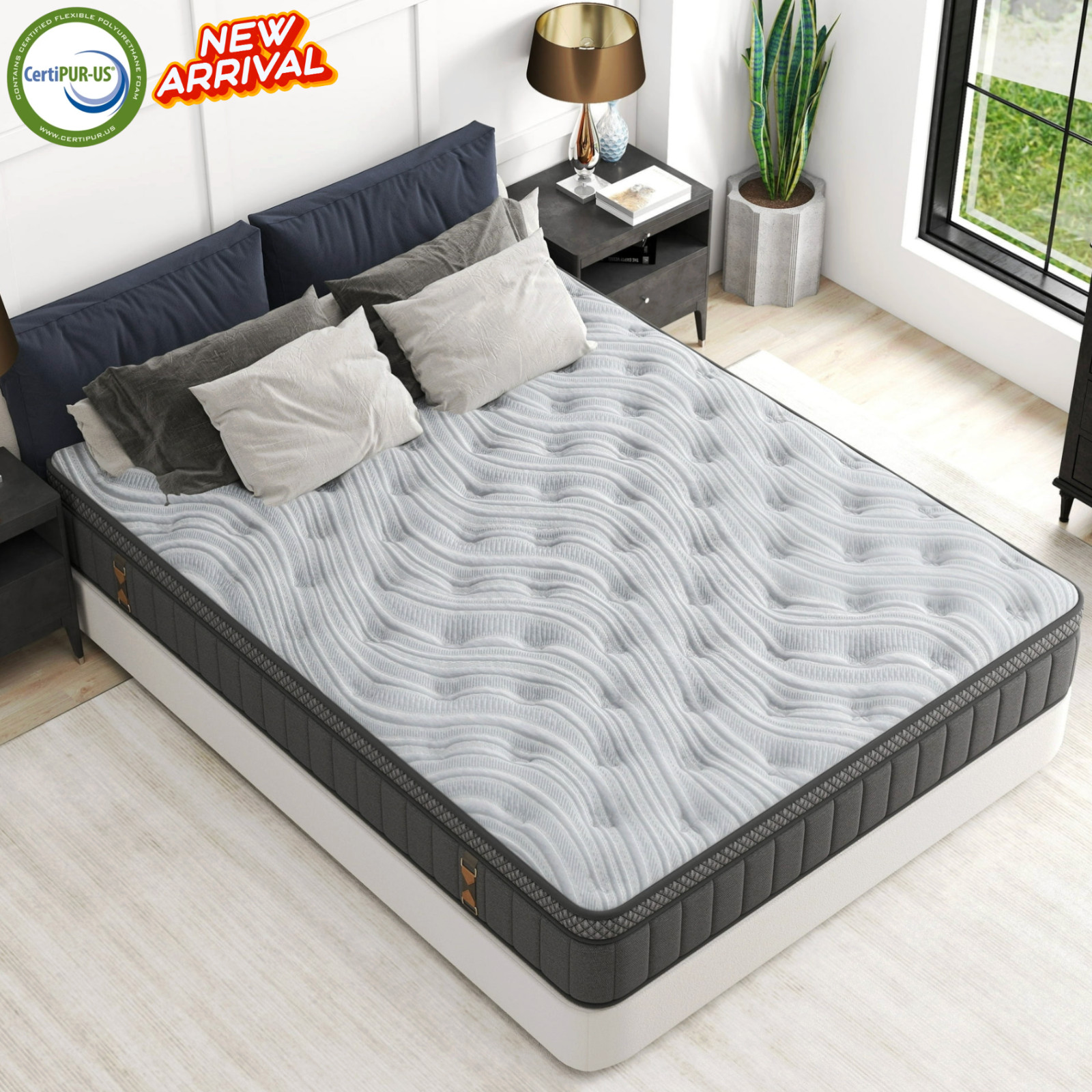 12″ Queen Colchon Gel Memory Foam Hibrido Queen Cama Mattress Hybrid Medium Firm
