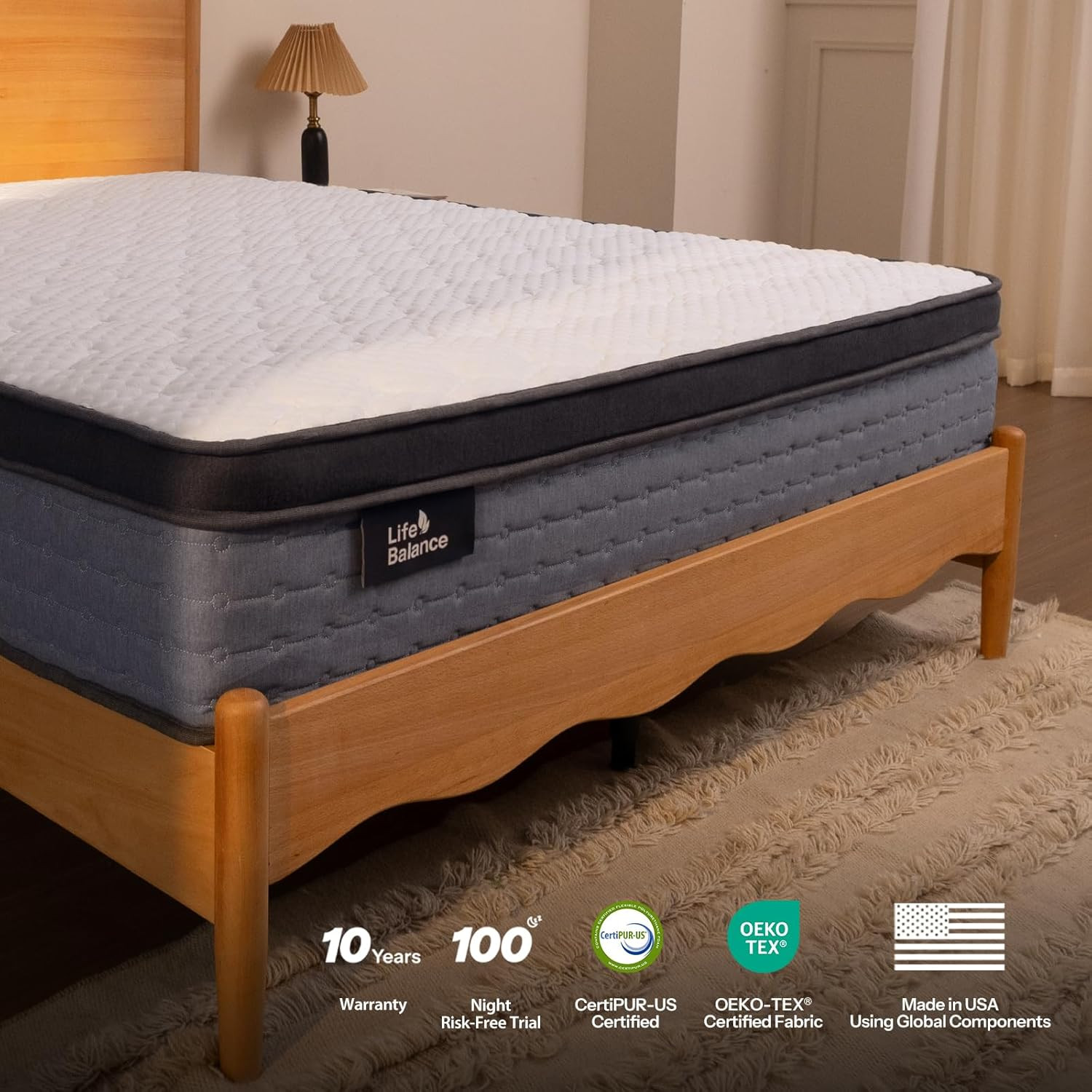 10″ Queen Hybrid Mattress – Cooling Gel & Pocket Coils, USA Made