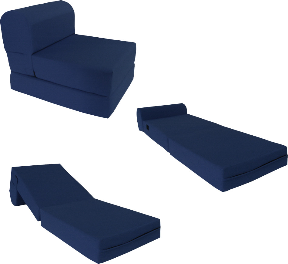 Flip Chair Folding Foam Beds, Foldable Guest Sofa Bed, Couch 6x24x70, Navy Blue