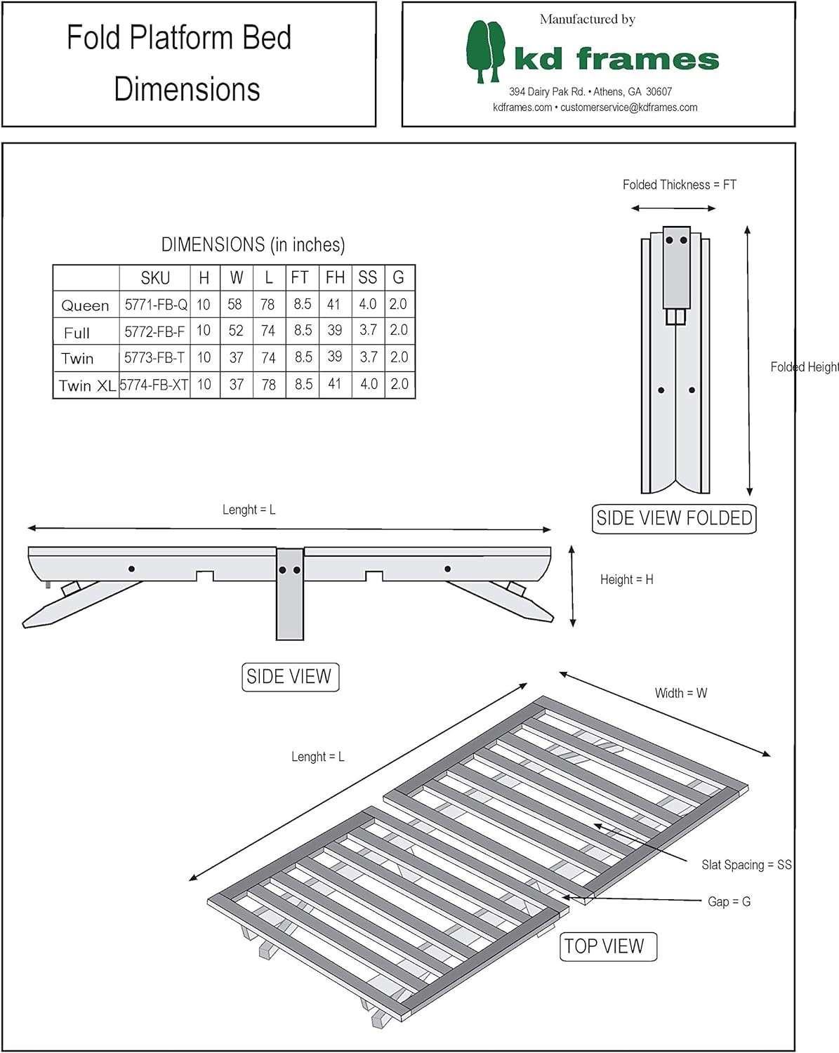 KD Fres Fold Platform Bed – Full Bed Fre – Unfinished Wood Bed Fre –