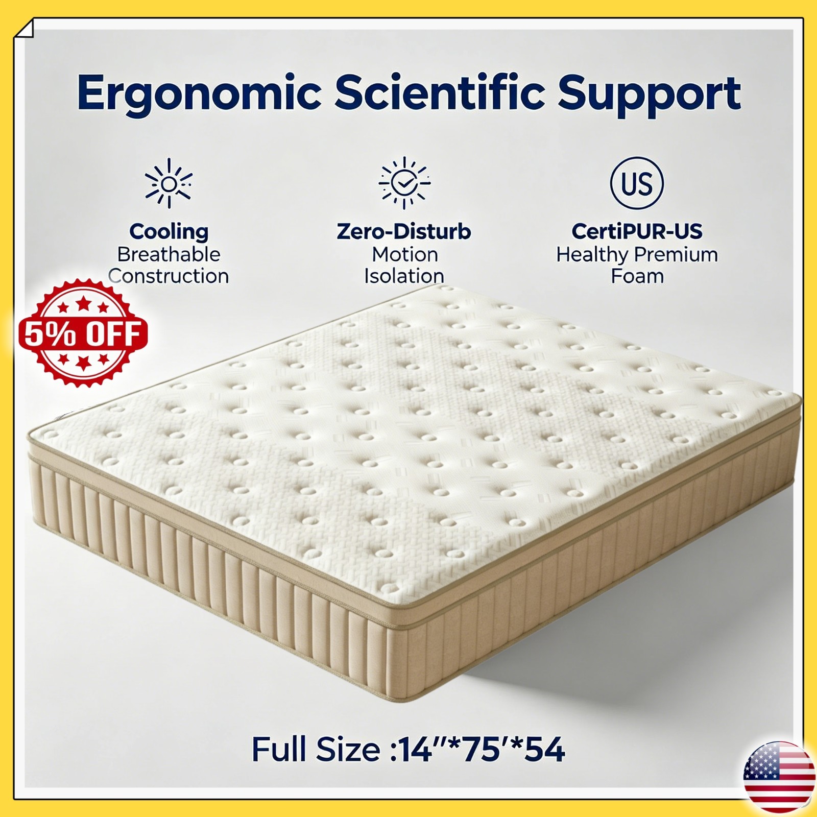 14» Gel Memory Foam Hybrid MattressSpring FULL Size Bed IN BOX 14»*75»*54»