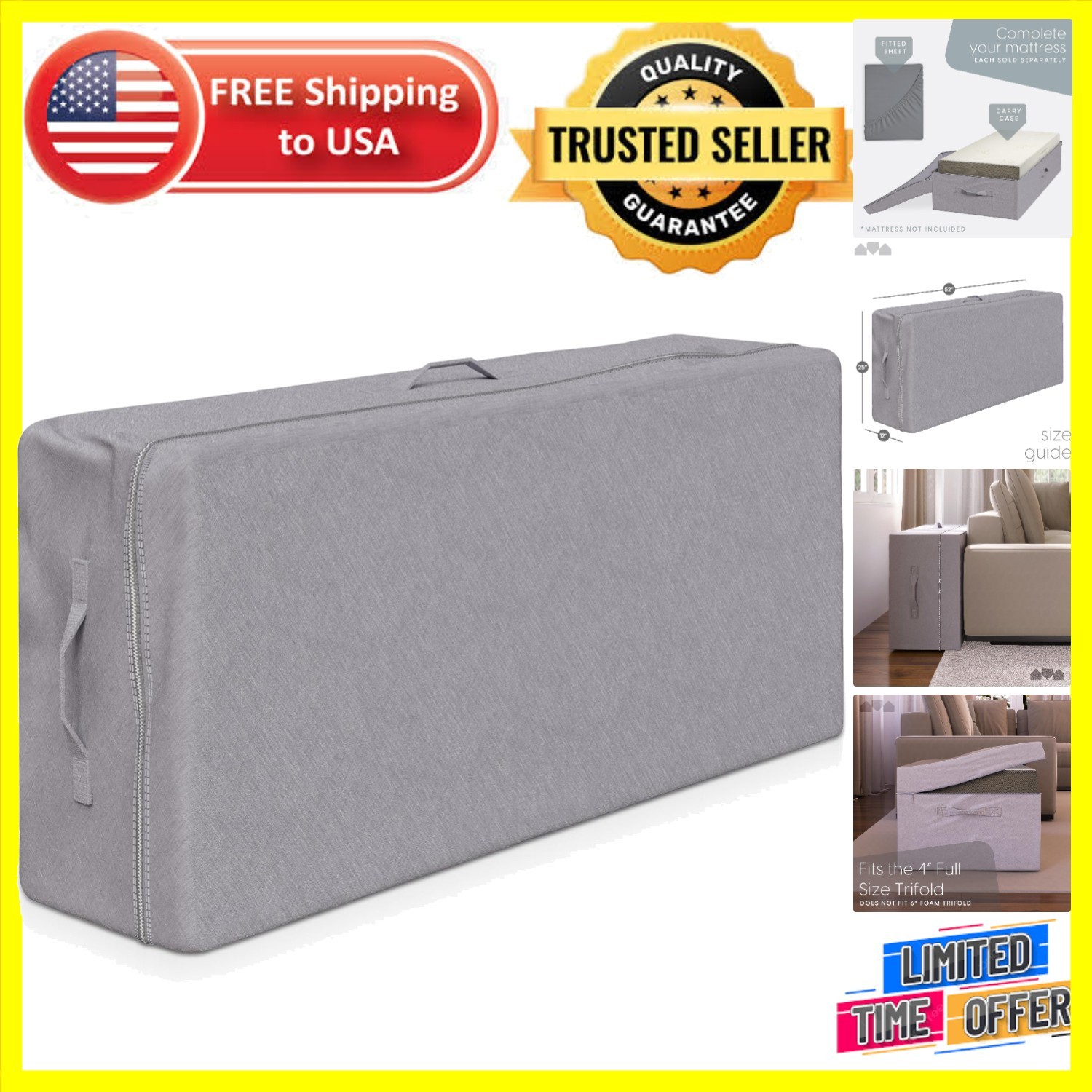 Luxury Tri-Fold Mattress Carry Case for 4″ Full Size – Dust and Water Resistant