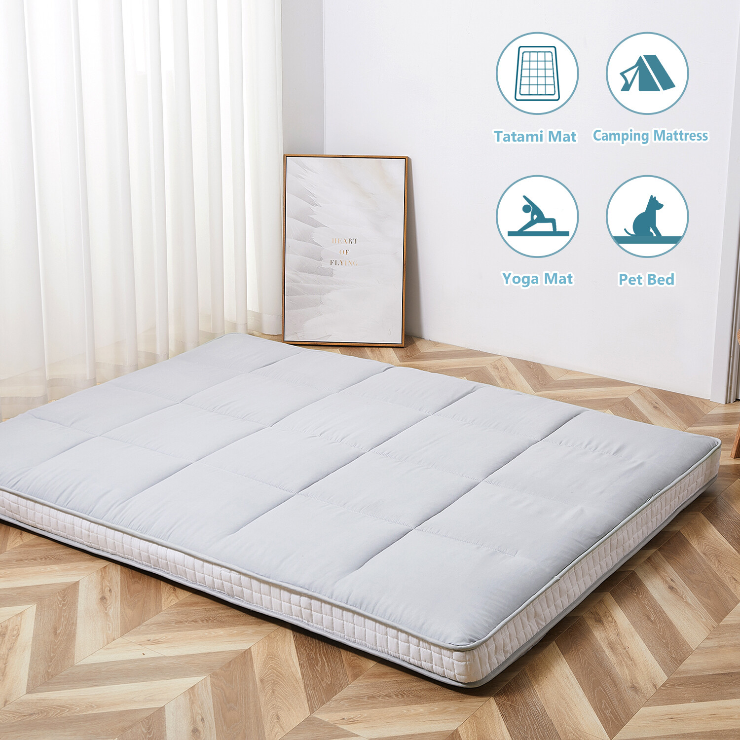 NAIZEA Twin Size Japanese Floor Tatami Mattress Futon Mattress Tatami Pad，Gray
