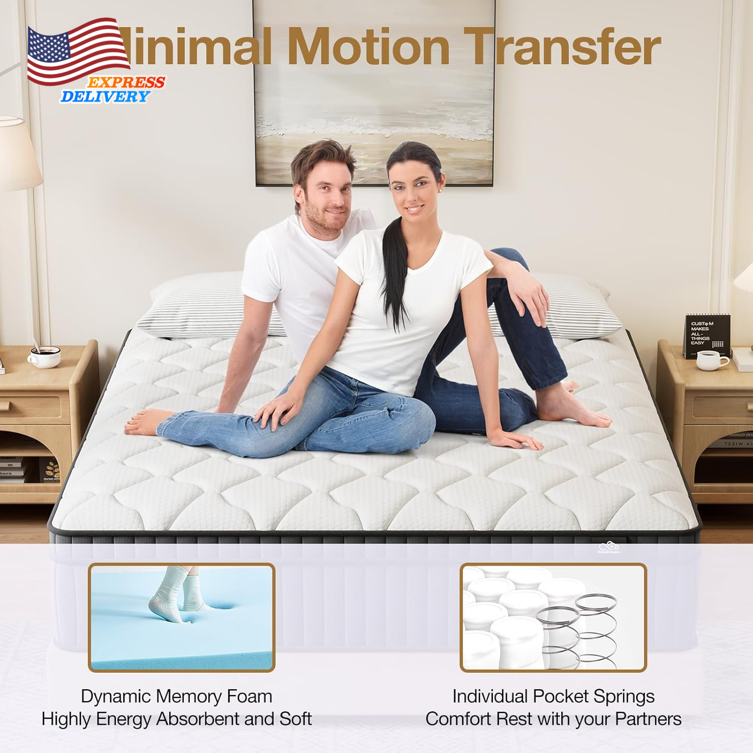 12″ Queen Hybrid Mattress Gel Memory Foam & Pocket Springs Plush Zero Pressure