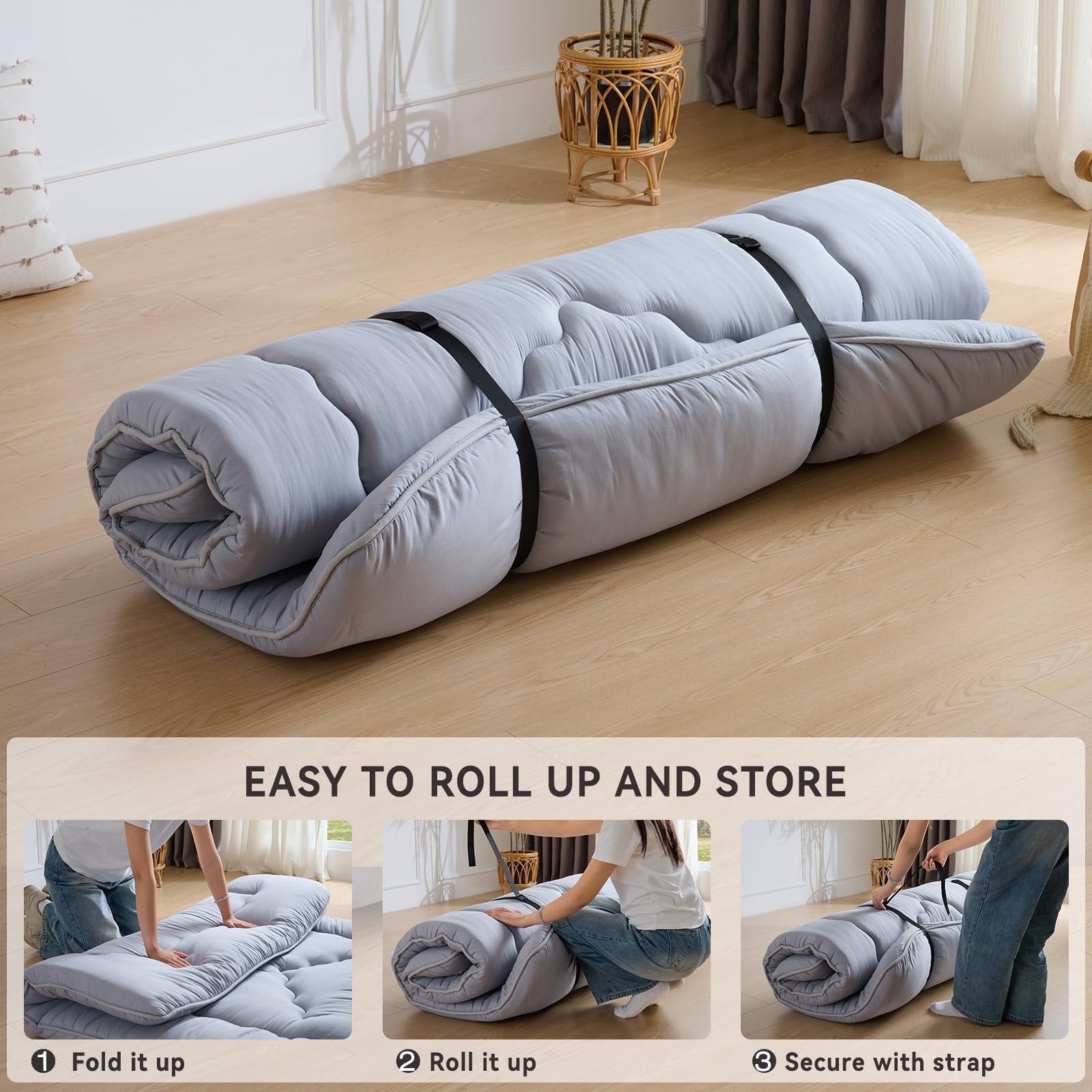 Japanese Floor Mattress, 3.5″ Thicken Futon Mattress Tatami Mat, High Density…