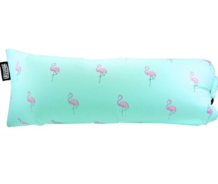 Lazy Pak Inflatable Chair Bed Light Blue Flamingos Design Beach Camping Hiking