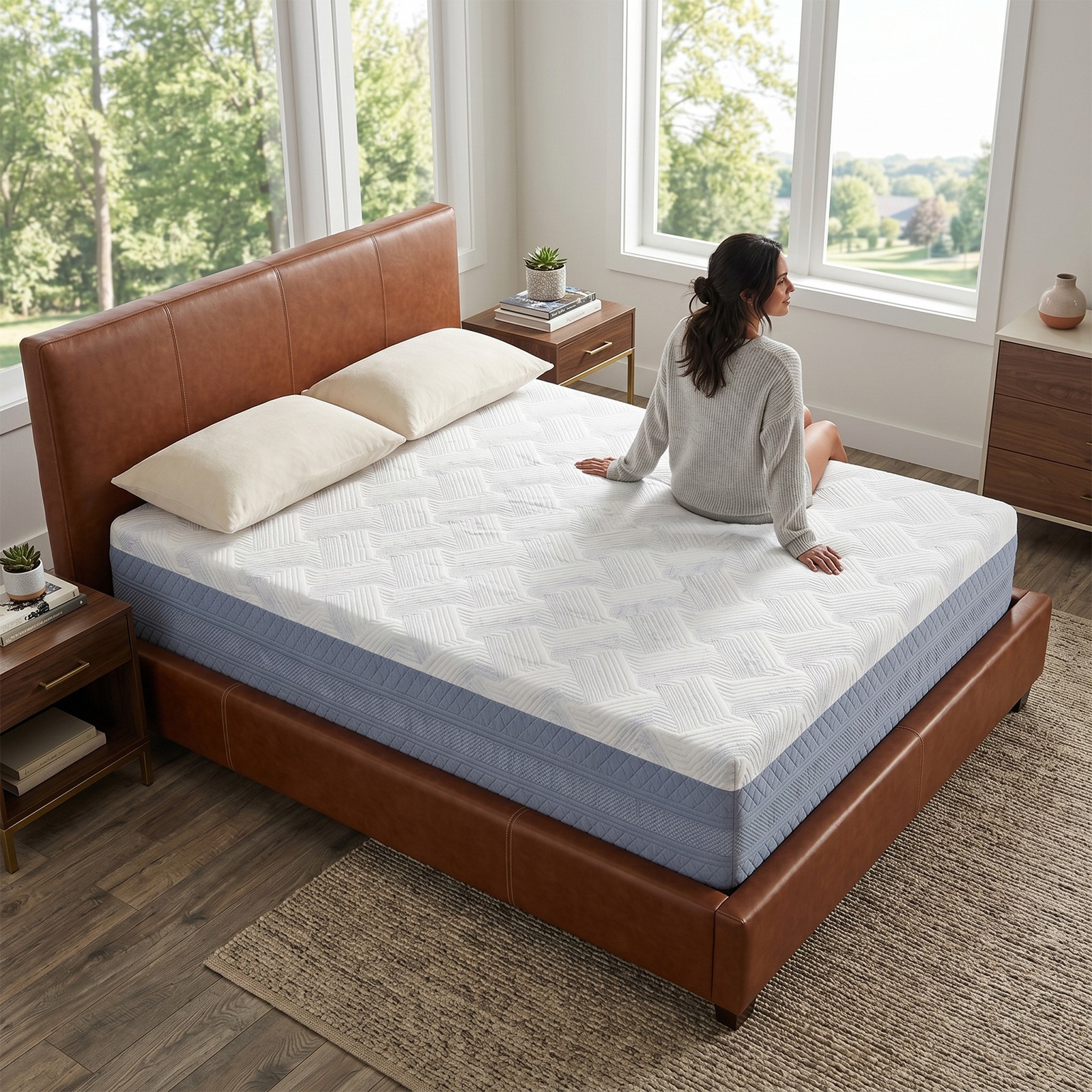 Queen Mattress 14 Inch Polyester Fabric Sponge Mattress Quiet Sleep Support Bed