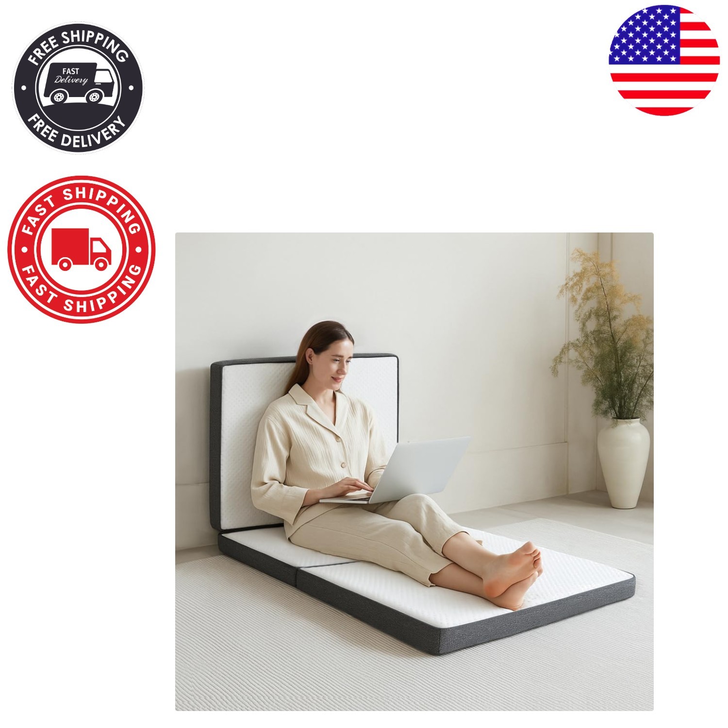 3 Inch Portable Tri-Folding Memory Foam Mattress – Removable and Washable Cover