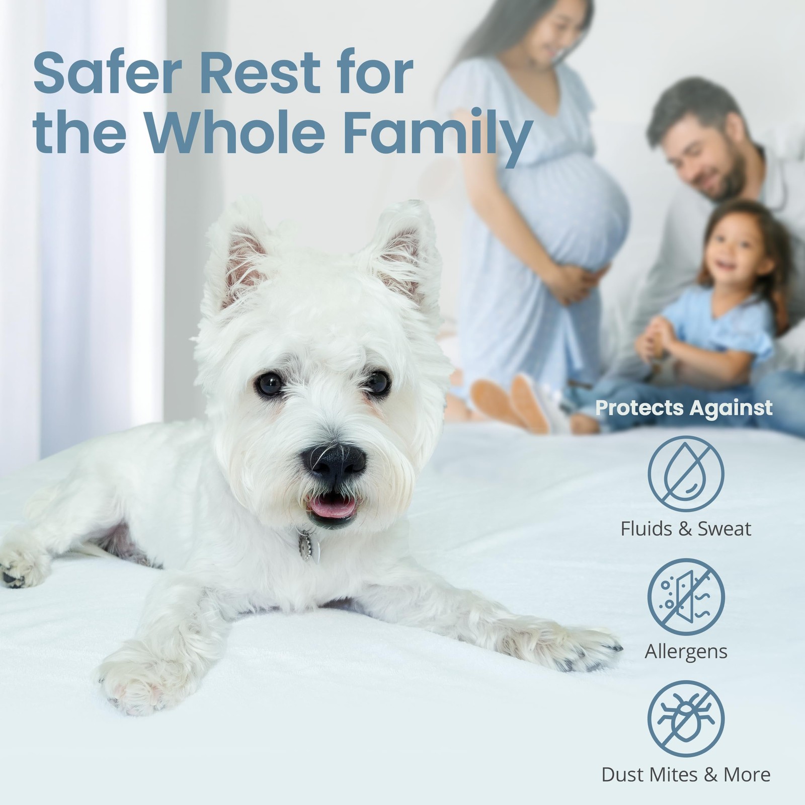 SafeRest Waterproof Queen Size Mattress Protector – Fitted Queen, Pure White