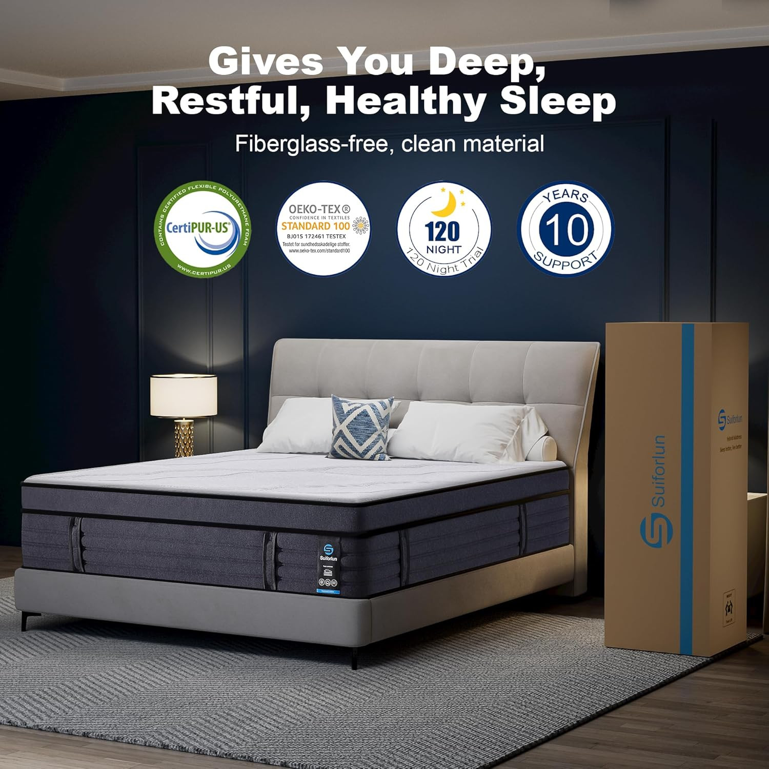 15″ Queen Hybrid Charcoal Gel Memory Foam Mattress with Edge Support Coils