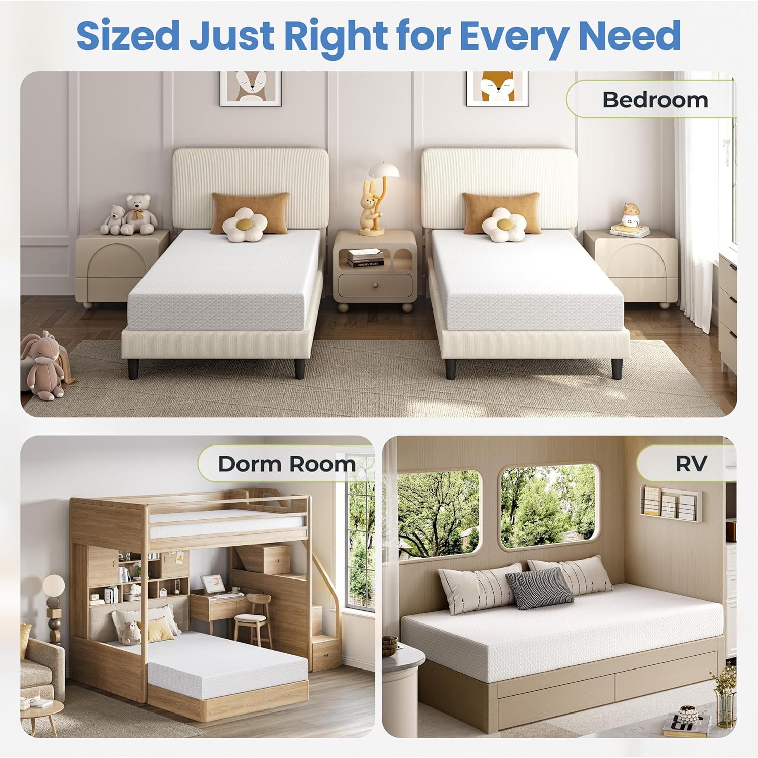8 Inch Twin Mattress 3 Foam Layer Cooling Gel Memory Foam Mattresses Green Tea