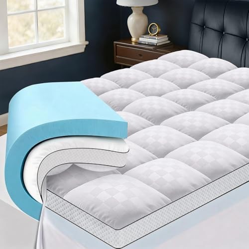 Size Dual Layer 4 Inch Memory Foam Mattress Topper, 2 Queen Dual Layer White
