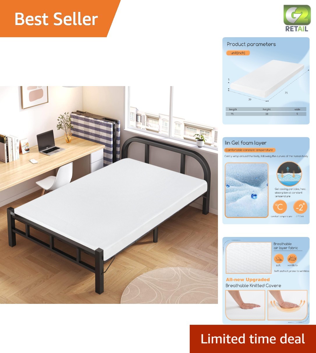 Medium Firm 5-Inch Twin Gel Mattress | CertiPUR Certified | Cooling & Supportive
