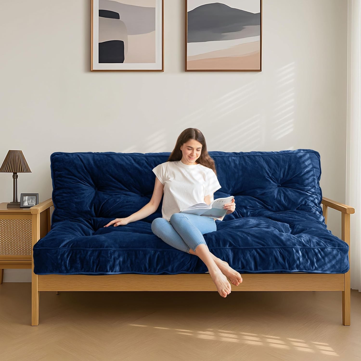 MAXYOYO Navy Full Futon Sofa Couch Floor Mattress
