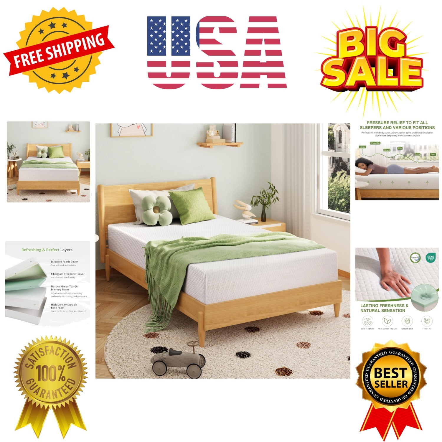 Twin Mattress, Memory Foam Mattress with Cooling Green Tea Gel, Relieve Press…