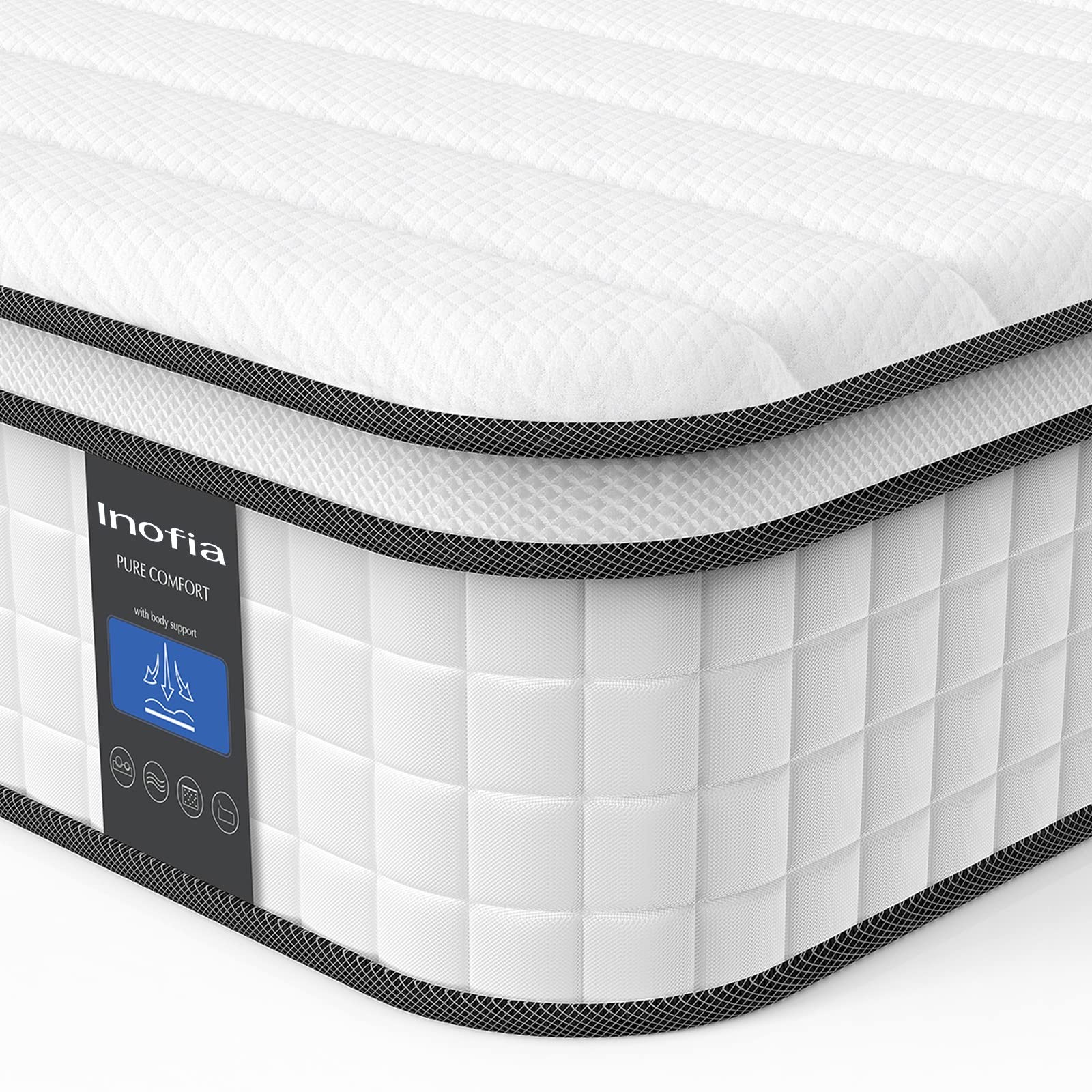 INOFIA 8-INCH TWIN XL COMFORT HYBRID MATTRESS – BLACK/WHITE