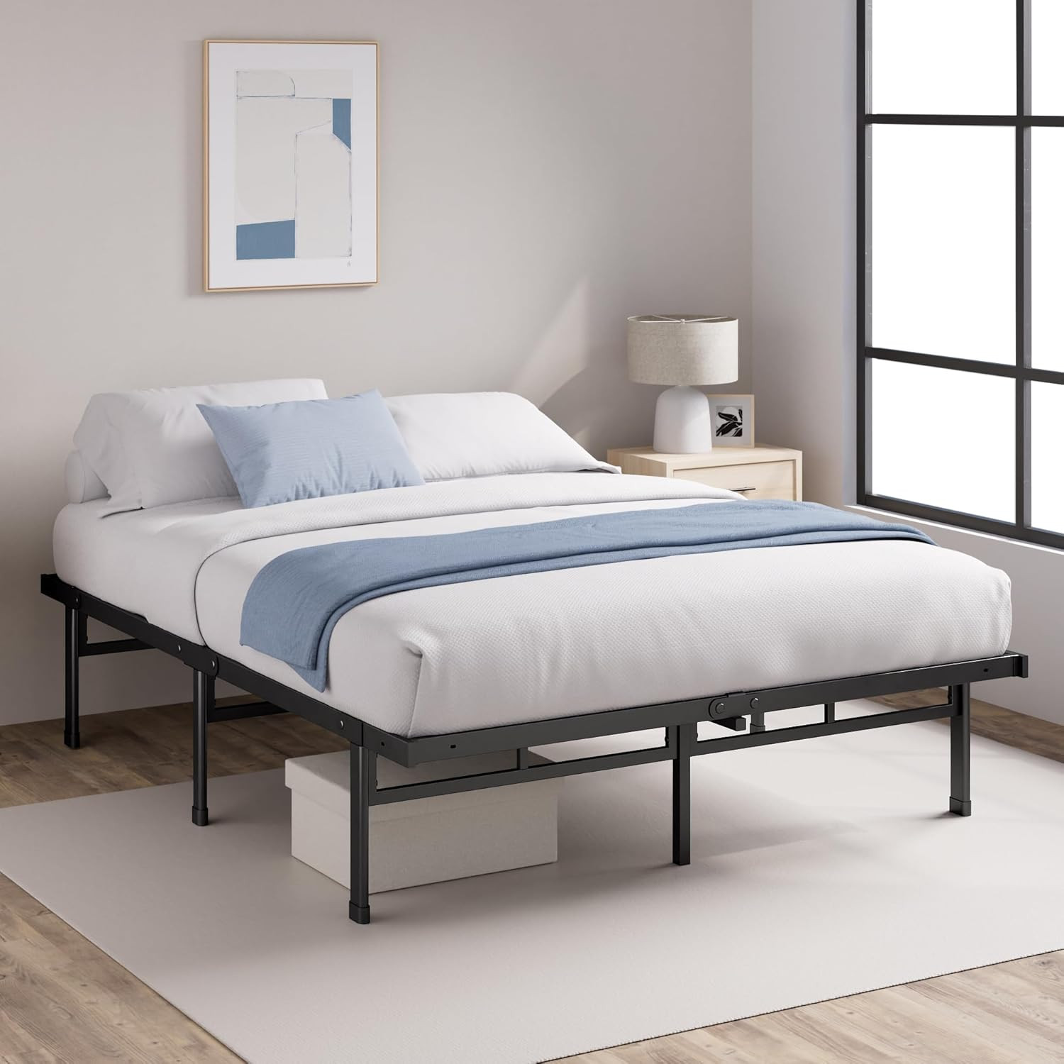 Justin 14″ Easy Assembly Mattress Foundation – Steel Support, No Box Spring Need