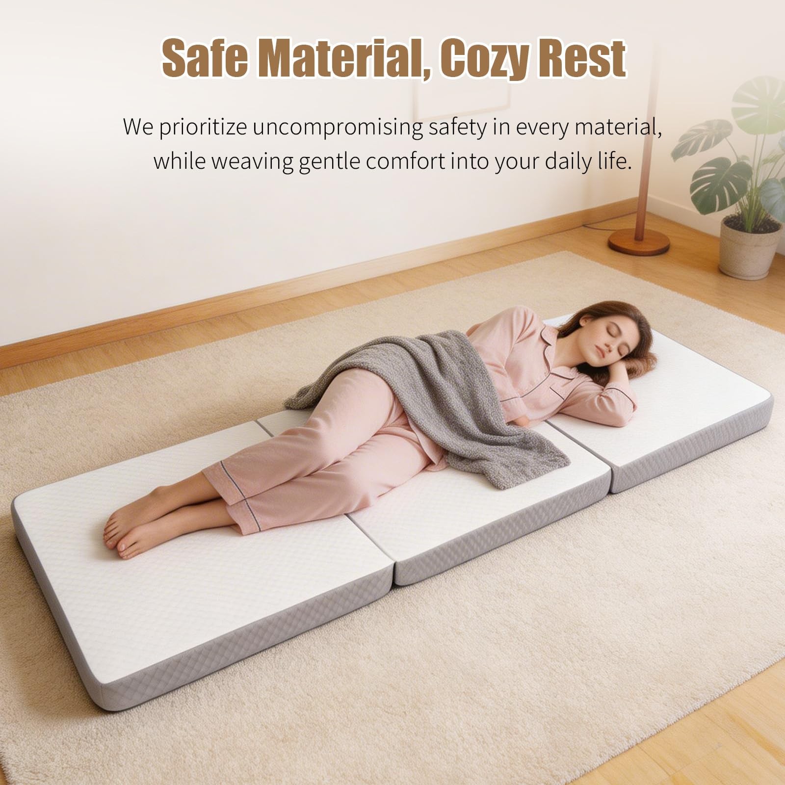 Tri-Folding Mattress, 3 Inch Portable Folding Mattress Topper with a Collapsi…