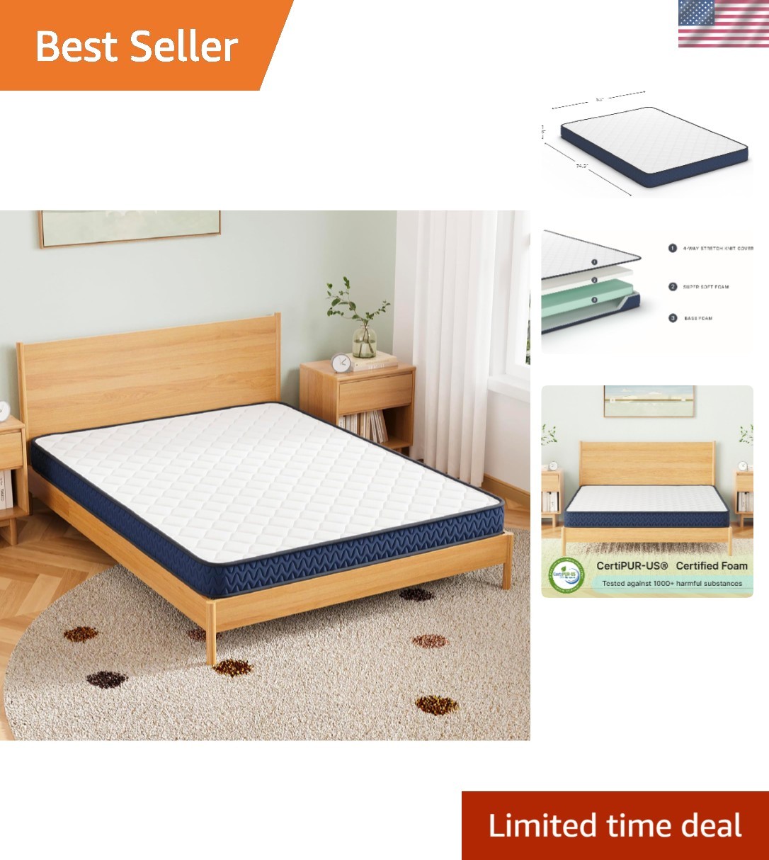 Full Size Firm 6 Inch Memory Foam Mattress, Super Soft Foam with Breathable Q…