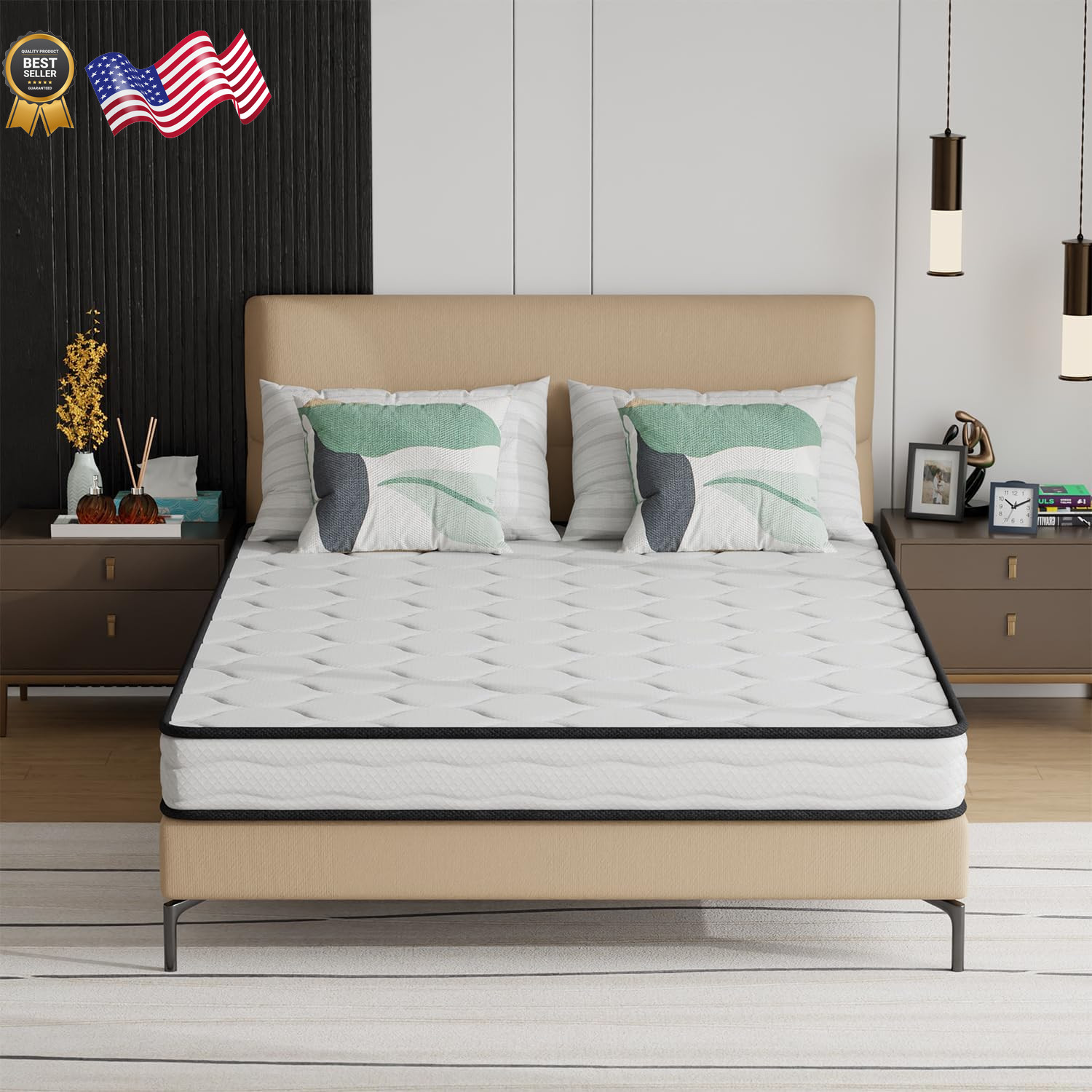 6 Inch Full Mattress Medium Firm Hybrid Mattress White with High-Density Foam