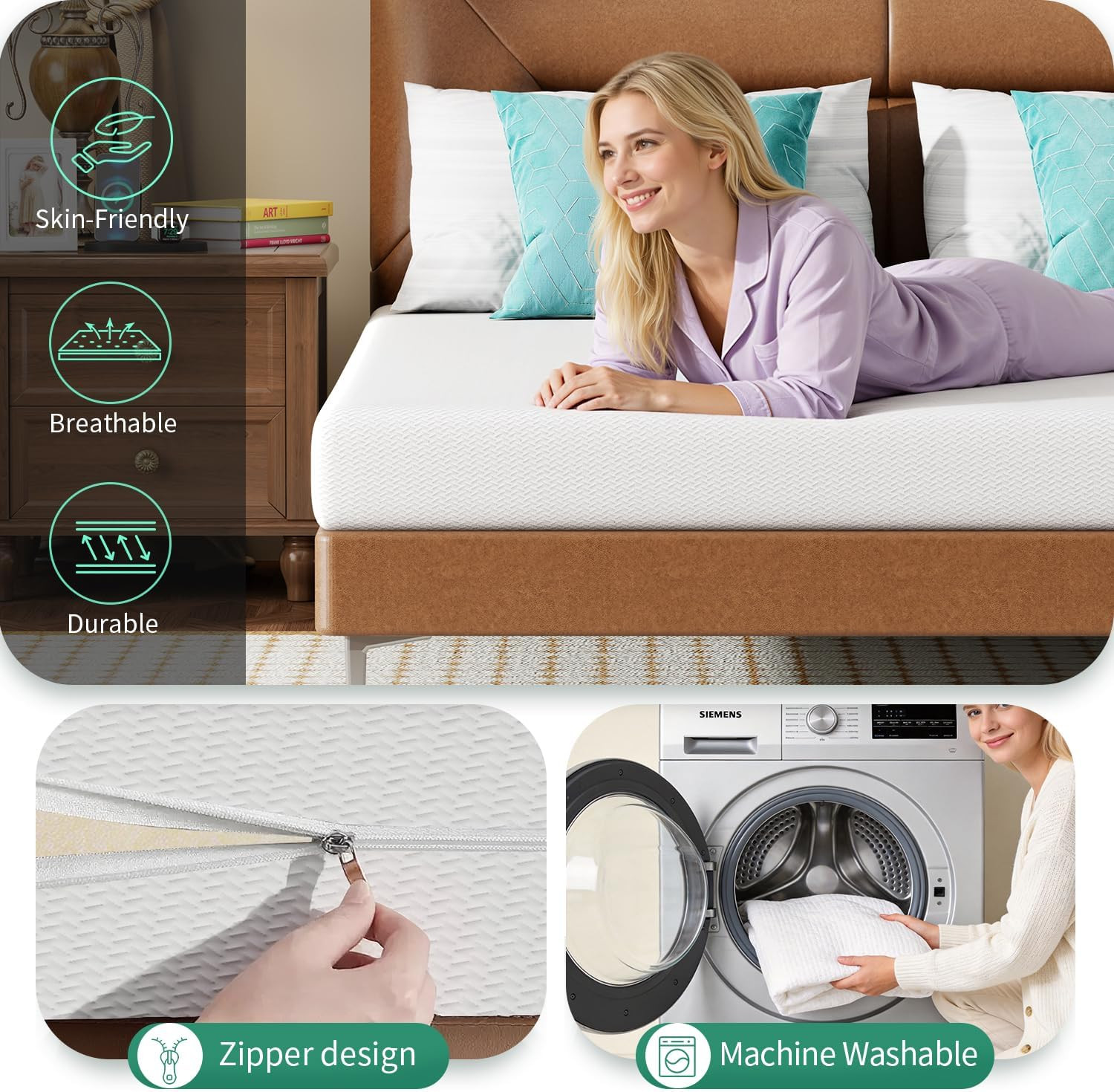 6 Inch Queen Mattress, Medium Firm Base Foam, Breathable & Comfortable with Remo