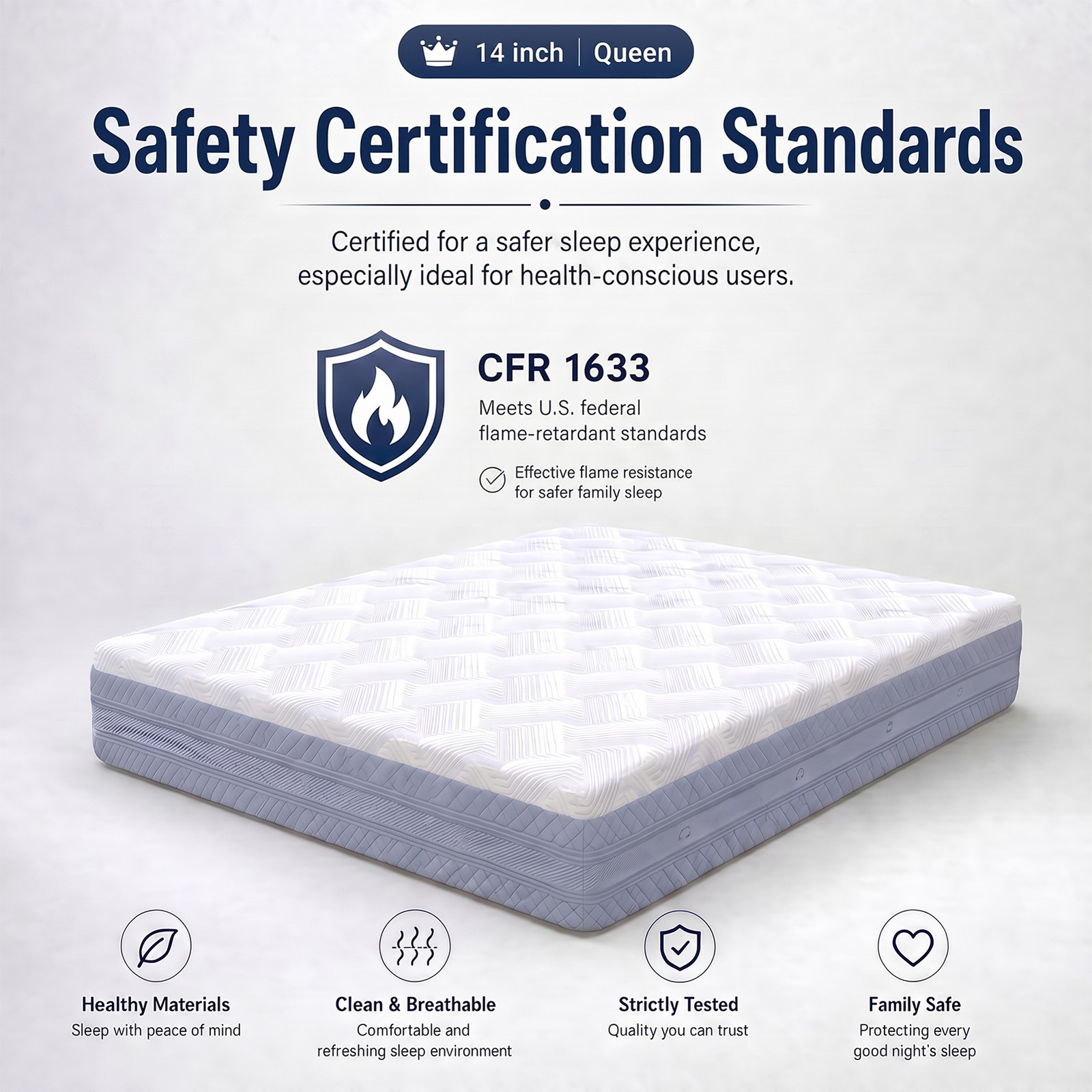 Queen Mattress 14 Inch Polyester Fabric Sponge Mattress Quiet Sleep Support Bed