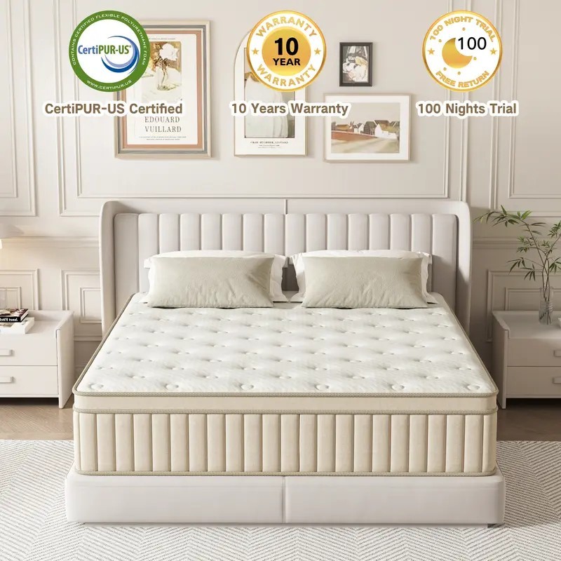 14 in Twin Hybrid Mattress Cooling Gel Memory Foam Pocket Spring Bed Box Beige