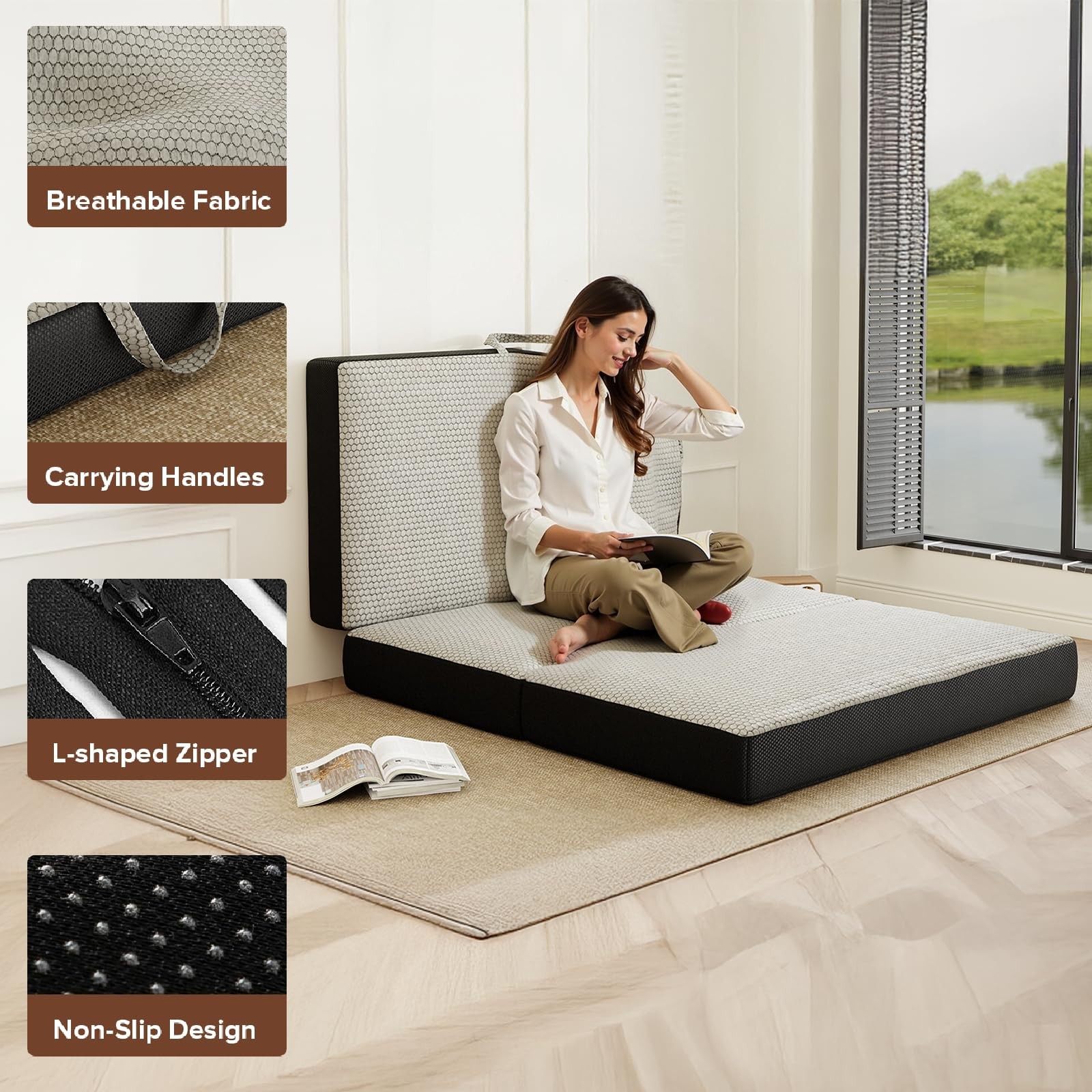 Memory Foam Trifold Mattress, 6 Inch Queen Foldable Mattress, Portable Floor …