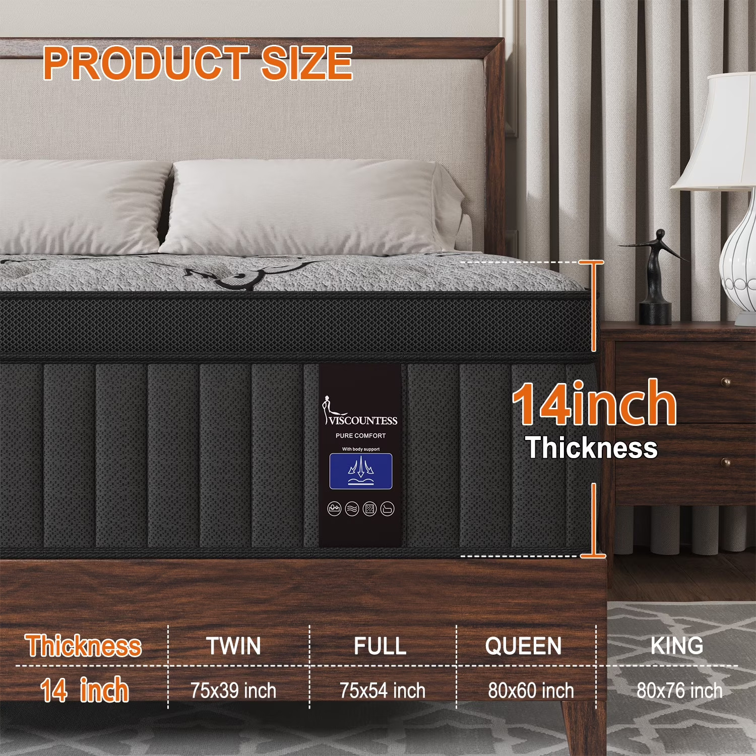 14″ Colchones FULL Size 14 Pulgadas Espuma Gel Memory Foam Mattress Medium Firm
