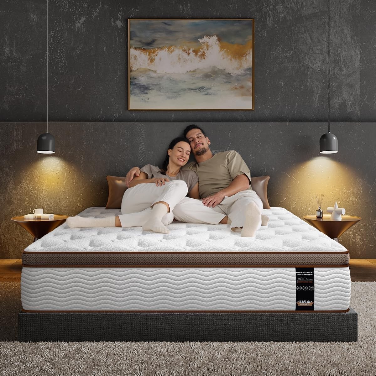 Queen Mattress 14 Inch Firm Hybrid Mattress W/ Orthopedic Spinal Support Back