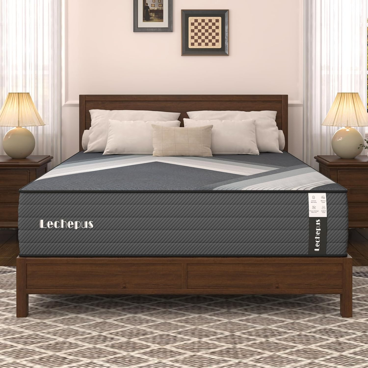 10″ Lechepus Queen Mattress, 5-Zone Hybrid with Lumbar Support & Motion Isolatio