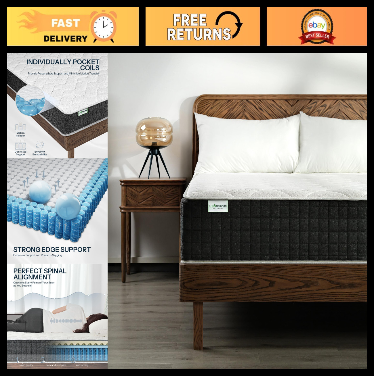 10″ King Size Hybrid Mattress – Medium Firm Foam & Innerspring, Pressure Relief,