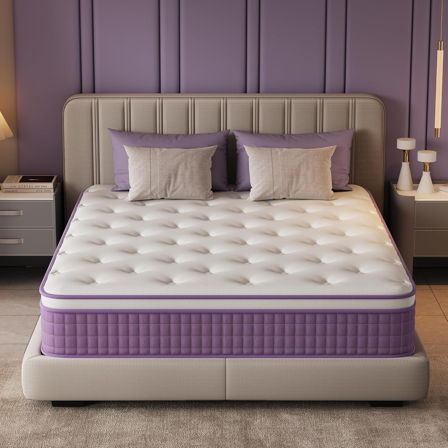 12″ Purple Hybrid Queen Mattress – Gel Foam & Pocket Springs, Medium Firm