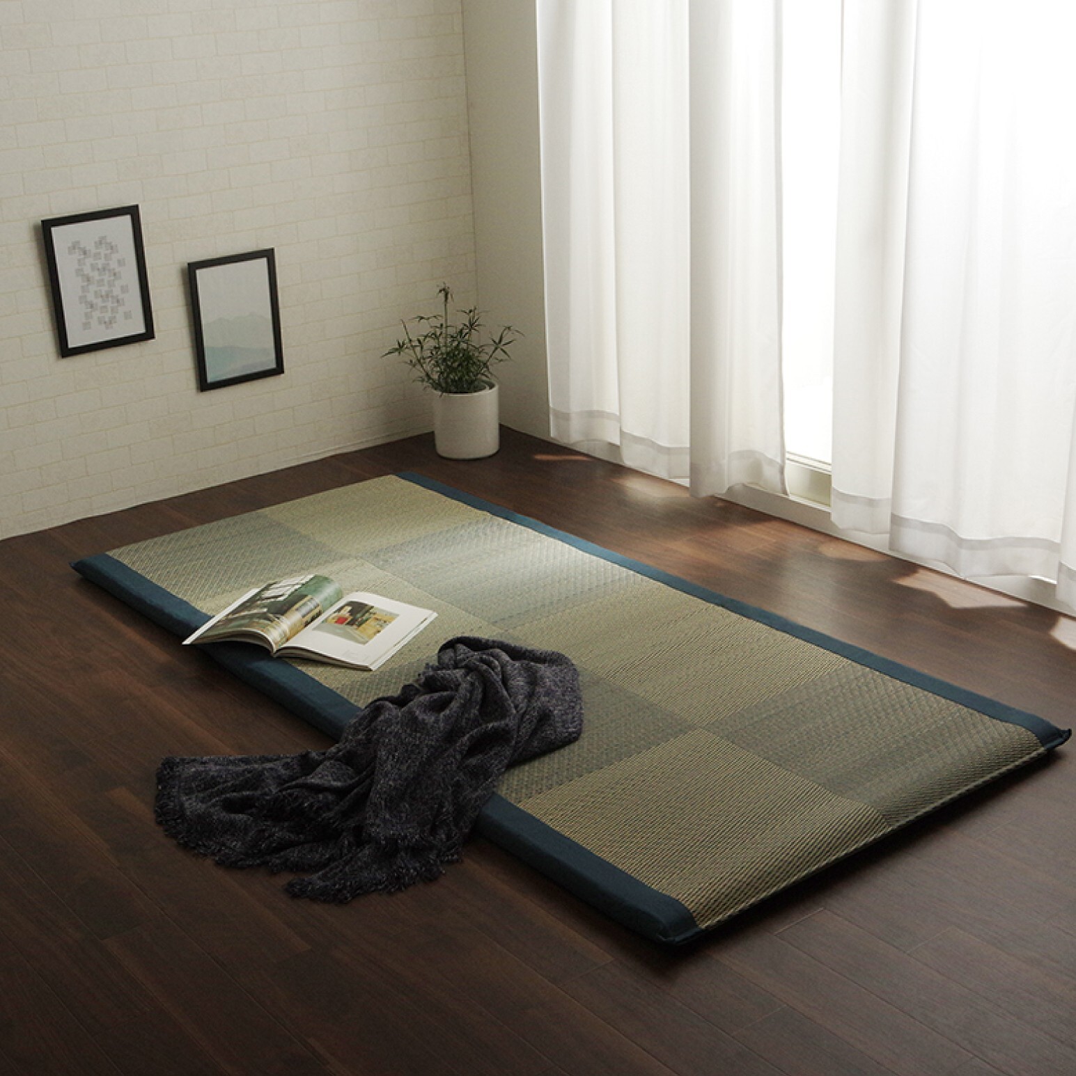 IKEHIKO Tatami Mattress Japanese rush grass Twin Foldable Bed Futon Blue 1372