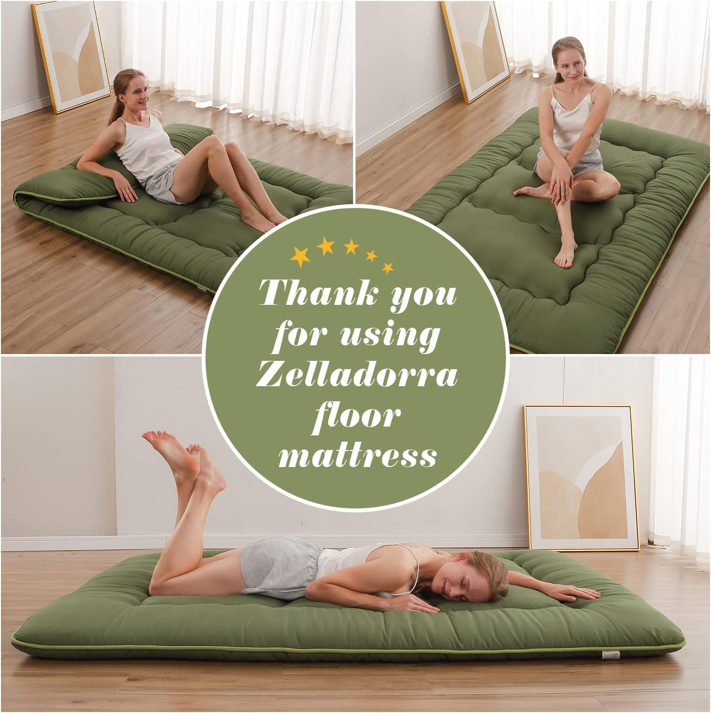 Japanese Floor Mattress, Futon Mattress with Portable Storage Bag and Washable C