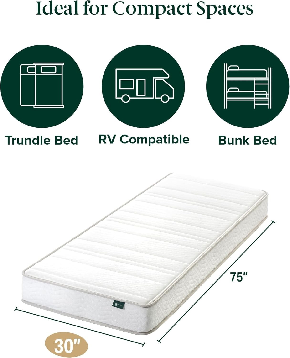6″ Foam & Spring Hybrid Mattress 30″ x 75″ for Bunk Beds & Tight Spaces