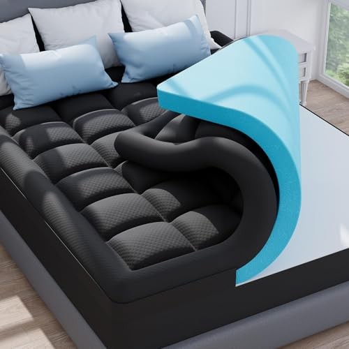 Dual Layer 3 Inch Memory Foam Mattress Topper Size, 2 Inch Cooling Queen Black