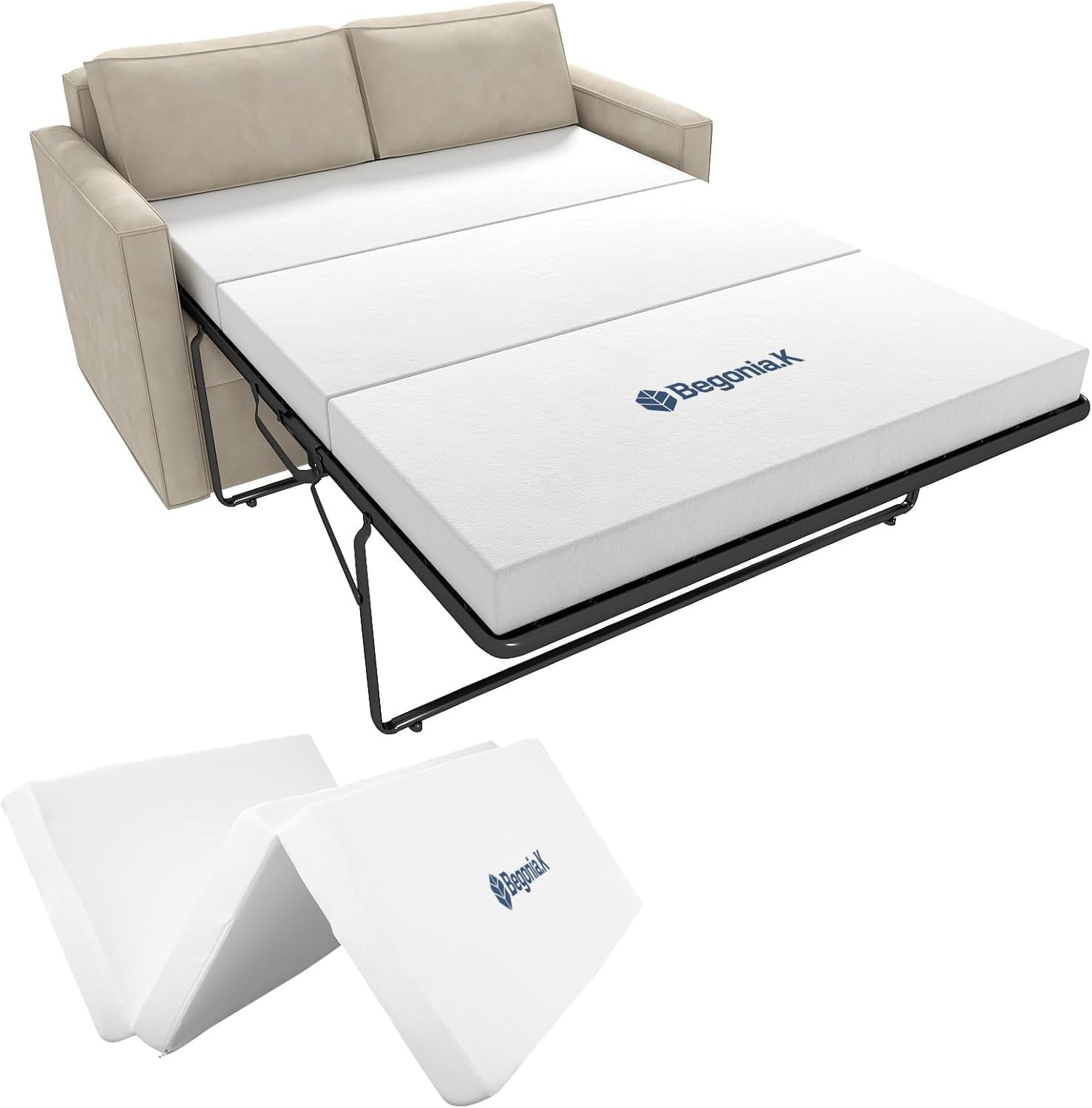4 Inch Foldable Memory Foam Sofa Bed Mattress Replacement, Queen Size Pull Out C