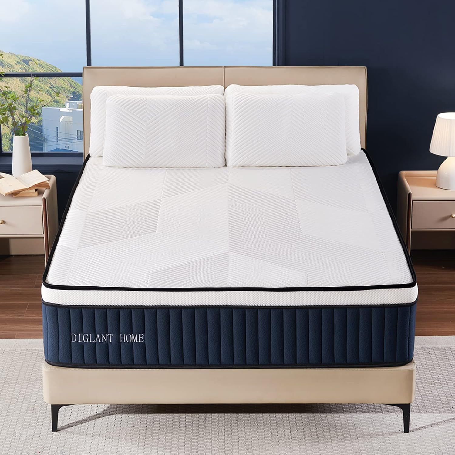 DIGLANT 14 Inch Hybrid Mattress, Medium Plush Feel Memory Foam Euro Top Mattress