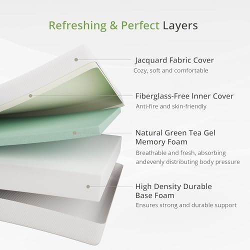 6 Inch Twin Mattress for Kids, Memory Foam Mattress with Cooling Green Tea Ge…
