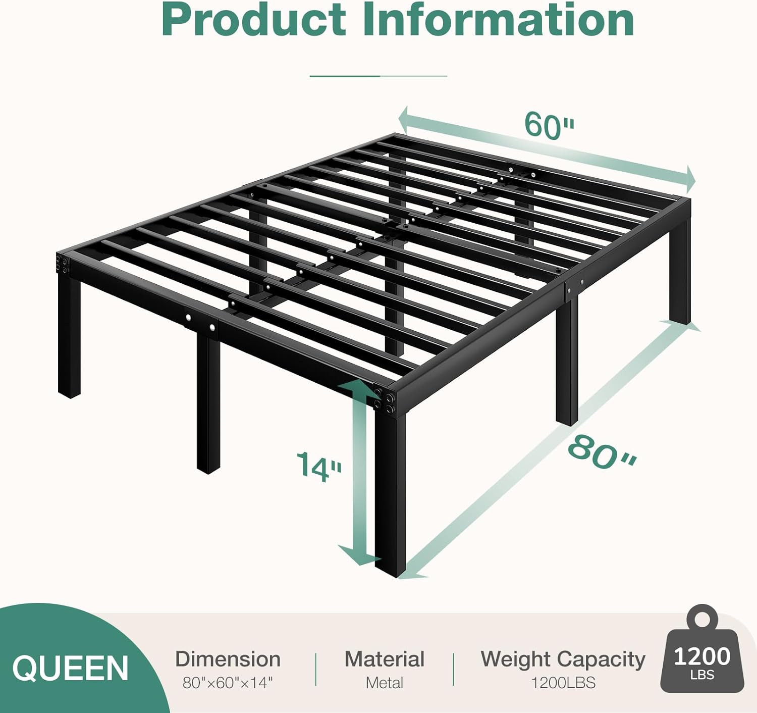 Queen Mattress & Metal Bed Frame Bundle – 12″ Hybrid with Storage
