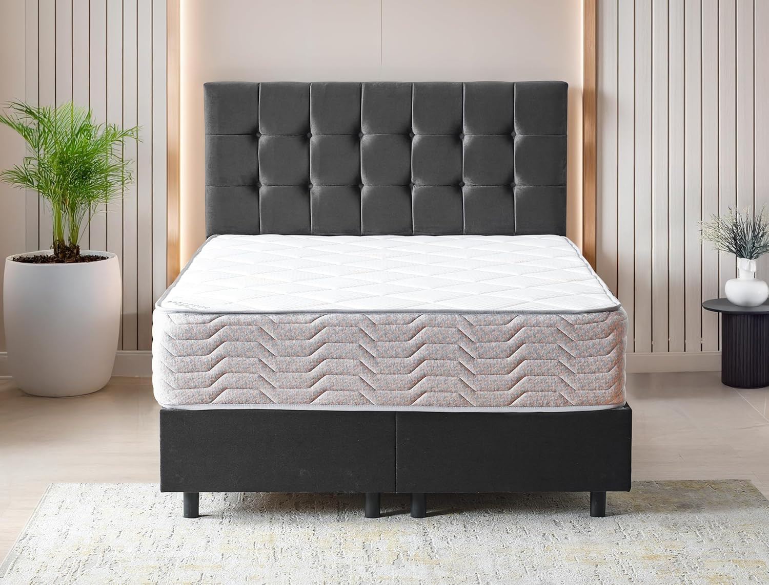 King 12″ Hybrid Mattress – Rock Salt Cover – Firm Support & Pocketed Coils