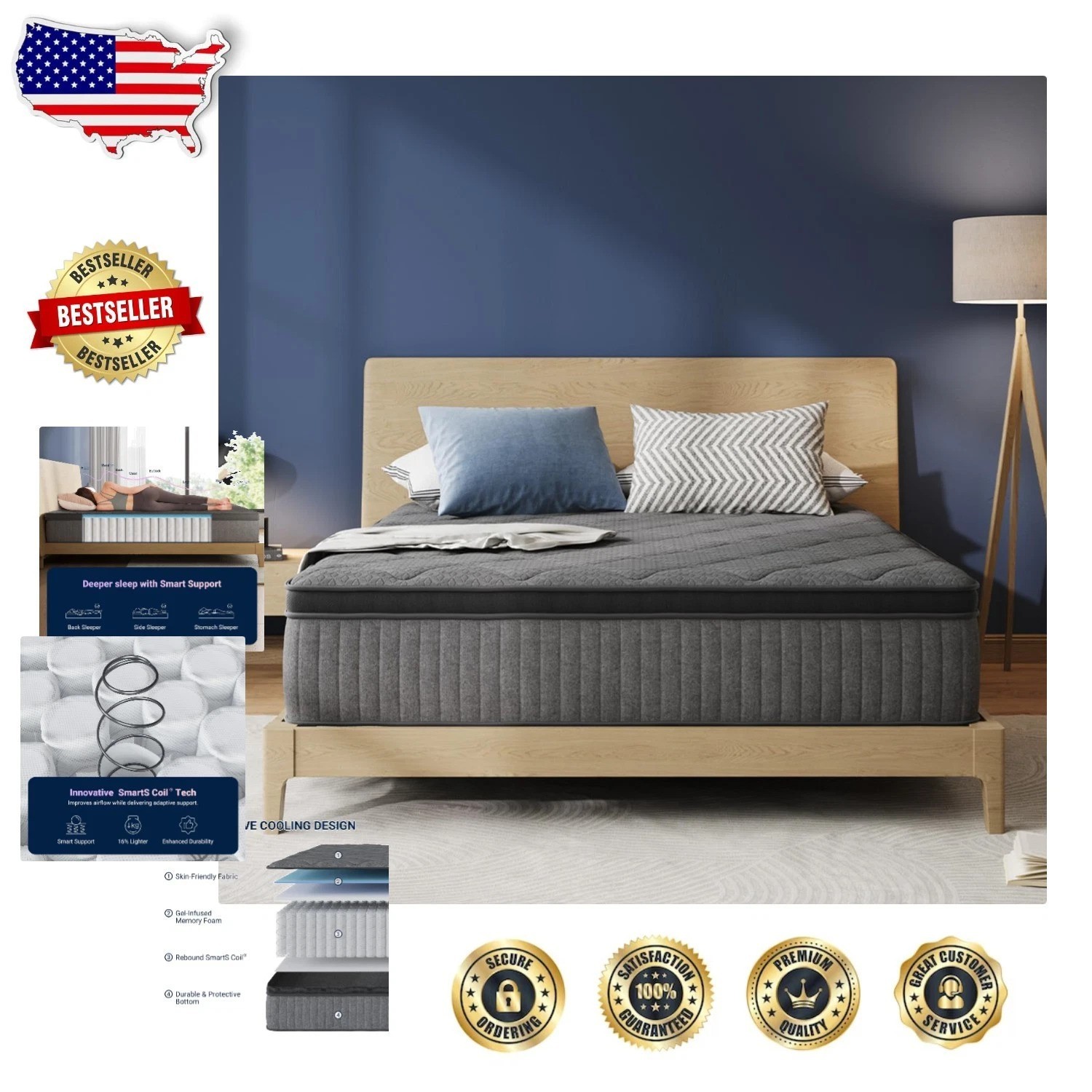Breathable Twin Mattress 10″ Medium Firm Gel Foam Low Motion Transfer