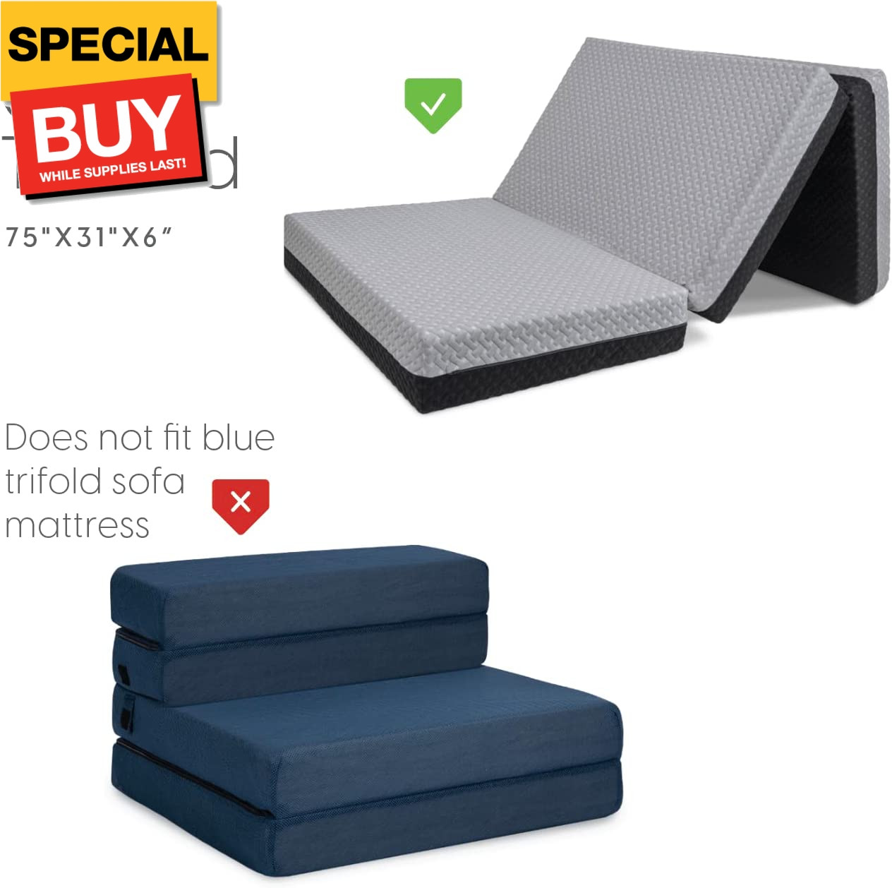 Carry Case 6 Inch Cot Tri-Fold Mattress