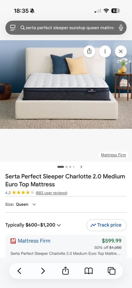 Serta Queen Mattress/Bed. PICKUP ONLY LIC!