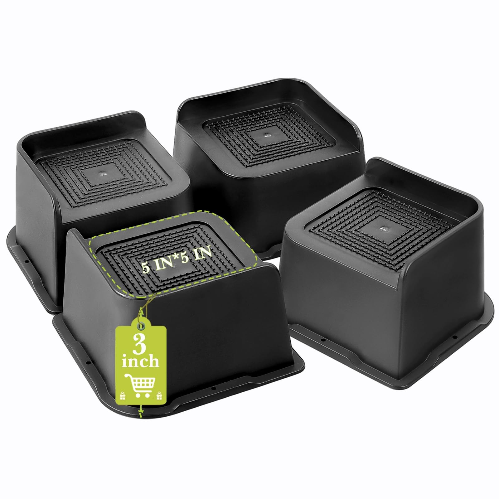 Yookwutar Bed Risers 2 inch, 3 4 6 8 3 Inch, Black 4 Pack