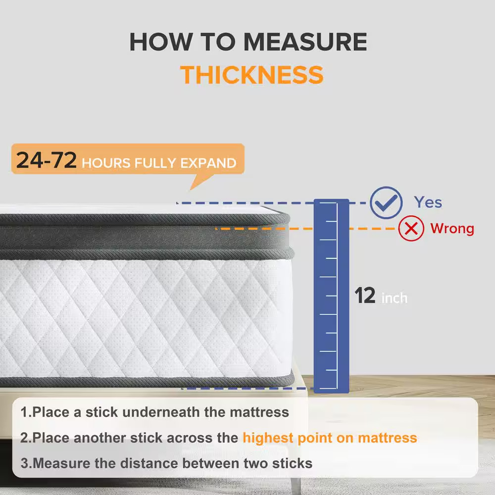 King Size 12 In. Medium Hybrid Memory Foam Mattress with Certipur-Us and Oeko-Te